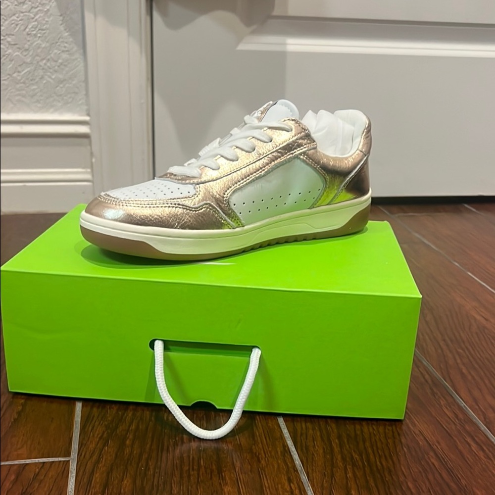 Sam Edelman Metallic Gold and White Sneakers